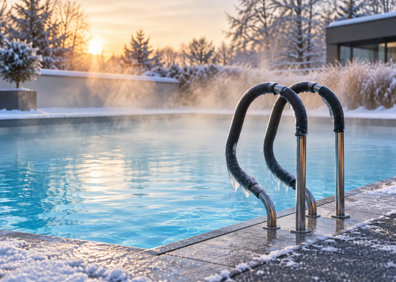 Poolheizung für einen beheizten Pool bei kalten Temperaturen