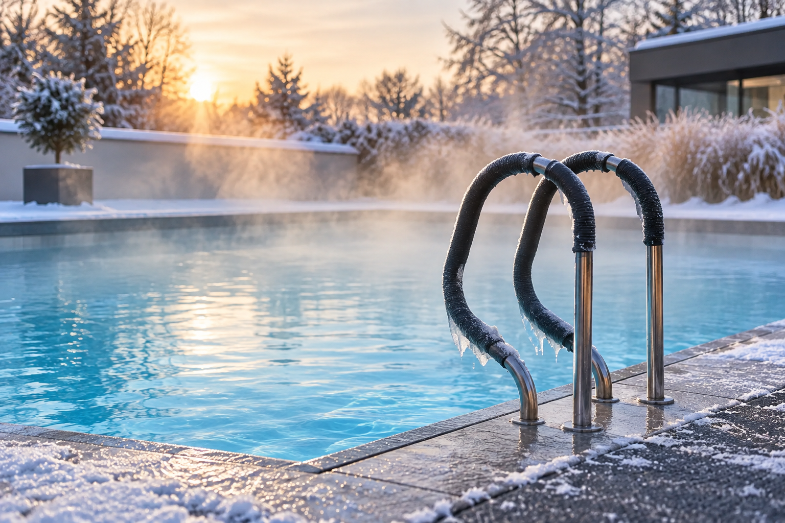 Poolheizung für einen beheizten Pool bei kalten Temperaturen