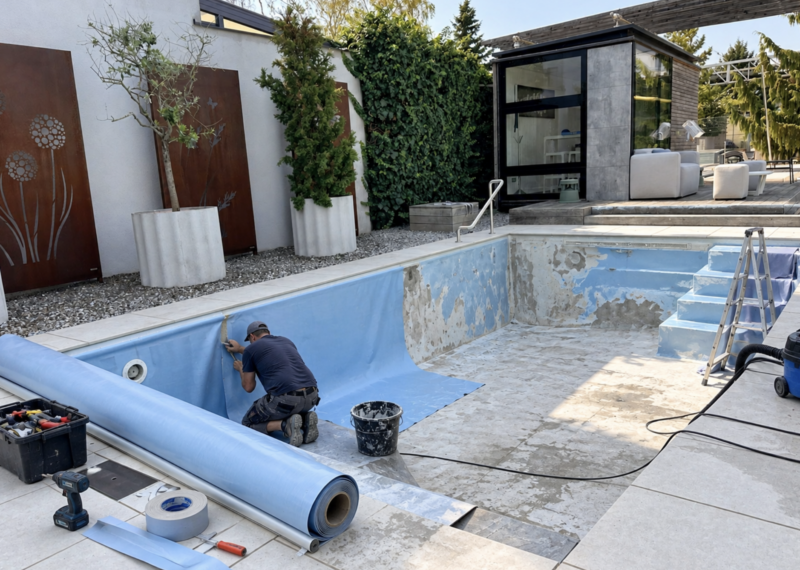 Poolrenovierung im Herbst zur Sanierung eines bestehenden Schwimmbeckens