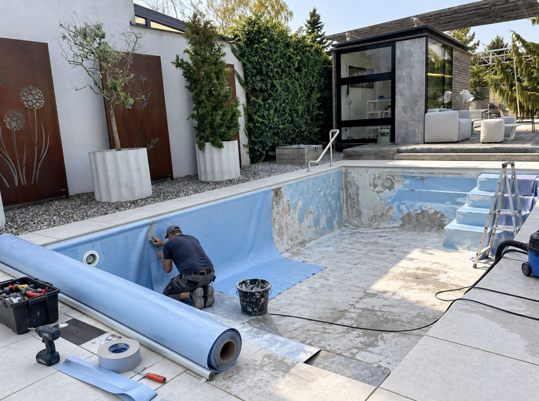 Poolrenovierung im Herbst zur Sanierung eines bestehenden Schwimmbeckens